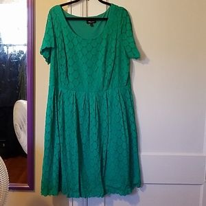 Turquoise teal lace dress.